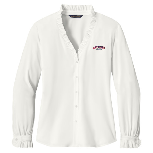  Brooks Brothers Womens Off White Long Sleeve Ruffle Collar Blouse - Catawba College Primary Mark