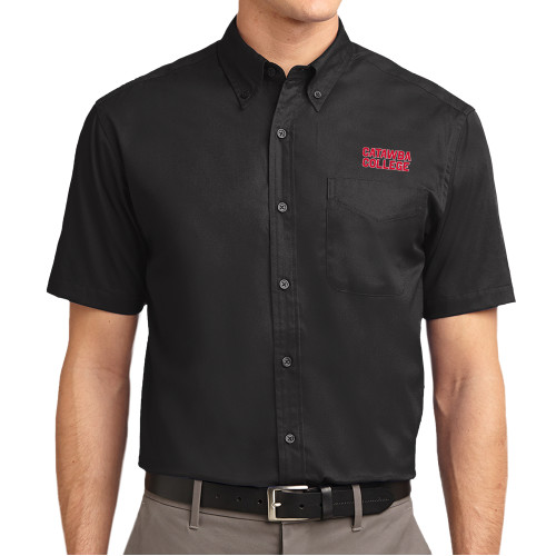  Black Twill Button Down Short Sleeve - Catawba College Stacked