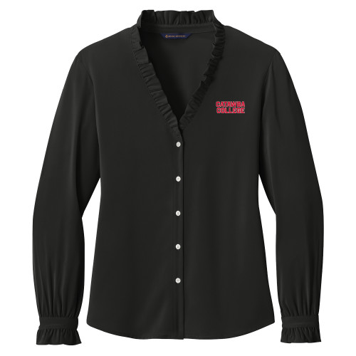  Brooks Brothers Womens Black Long Sleeve Ruffle Collar Blouse - Catawba College Stacked