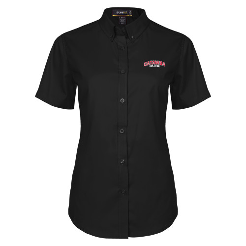  Womens Black Twill Button Up Short Sleeve - Catawba College Primary Mark