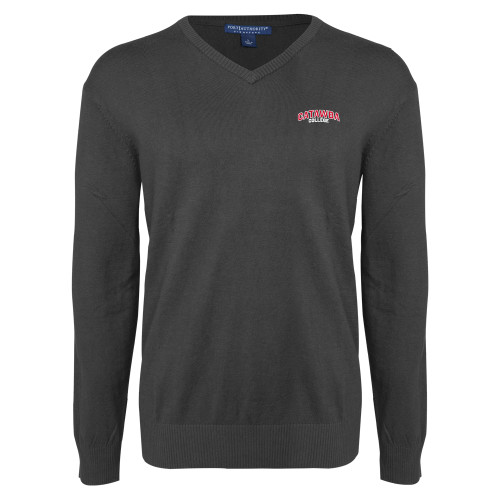  Charcoal Heather VNeck Sweater - Catawba College Primary Mark