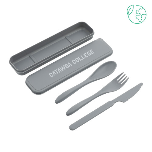  Bamboo Fiber Grey Cutlery Set - Catawba College Flat Wordmark Engraved