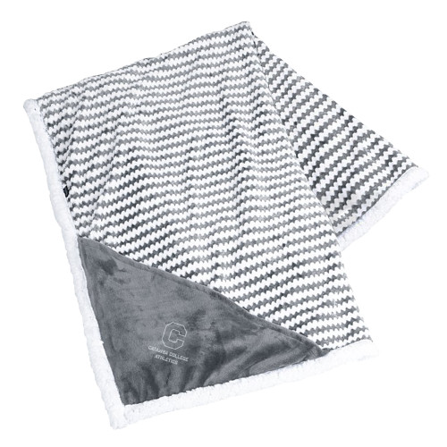  Field & Co Luxurious Grey Chevron Striped Sherpa Blanket - C Catawba College Athletics Stacked Engraved