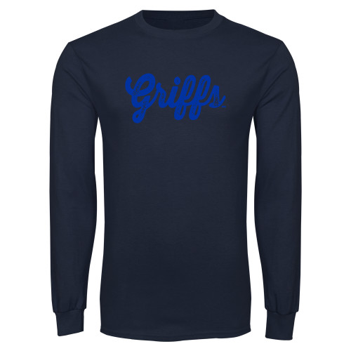  Navy Long Sleeve T Shirt - Griffs Vintage Script Tonal