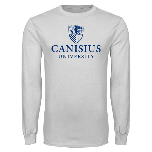  White Long Sleeve T Shirt - Canisius Institutional Mark Vertical