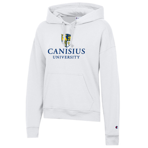  Champion Womens White Powerblend Pullover Hood - Canisius Institutional Mark Vertical