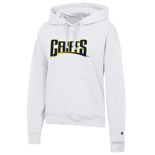  Champion Womens White Powerblend Pullover Hood - Griffs Wordmark