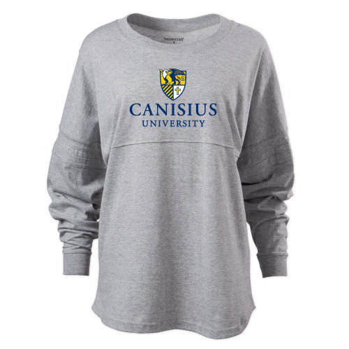  Boxercraft Womens Oxford Grey Heather Pom Pom Jersey Tee - Canisius Institutional Mark Vertical
