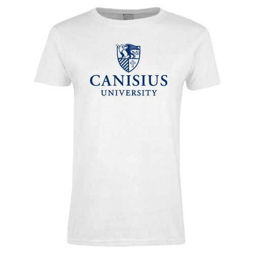  Womens White Short Sleeve Tee - Canisius Institutional Mark Vertical