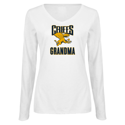  Womens White Long Sleeve V Neck Tee  - Canisius Griffs - Grandma