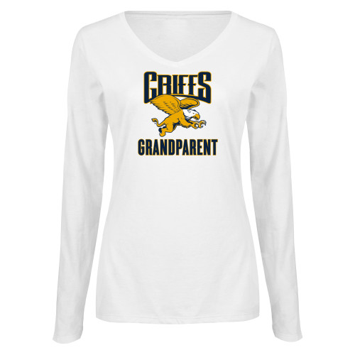  Womens White Long Sleeve V Neck Tee  - Canisius Griffs - Grandparent