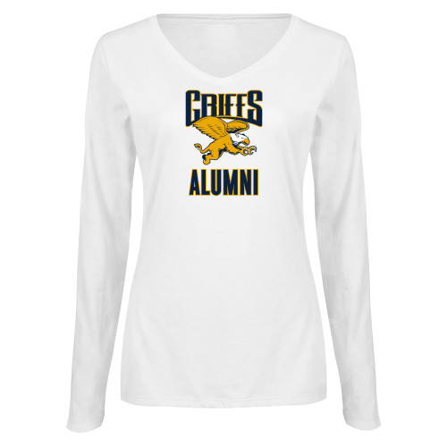  Womens White Long Sleeve V Neck Tee  - Canisius Griffs - Alumni