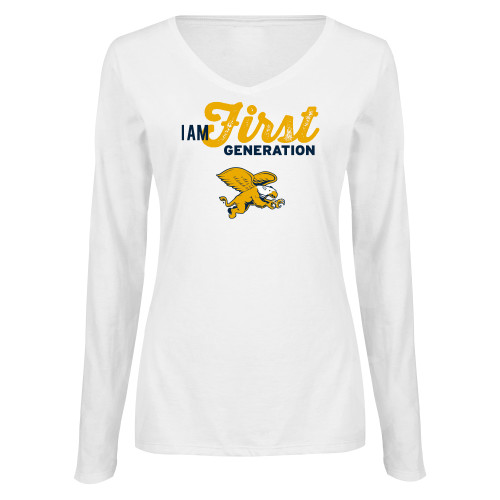  Womens White Long Sleeve V Neck Tee  - Canisius - First Generation Student