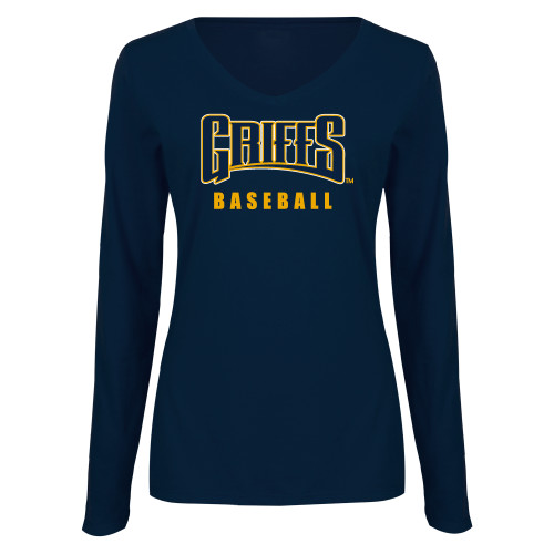 Canisius Womens Navy Long Sleeve V Neck Tee 