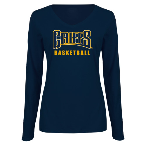  Womens Navy Long Sleeve V Neck Tee  - Griffs - Basketball