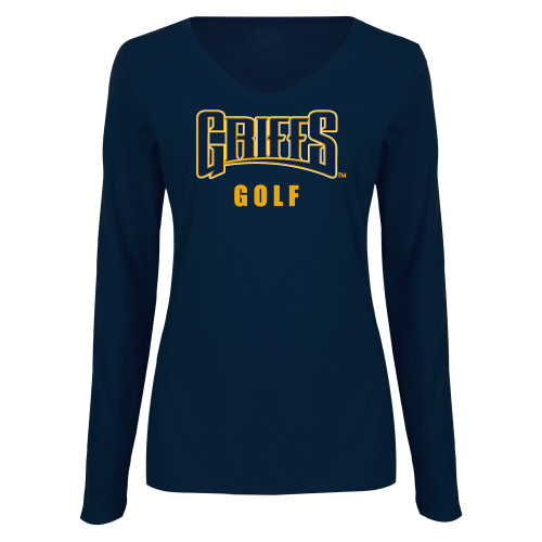  Womens Navy Long Sleeve V Neck Tee  - Griffs - Golf
