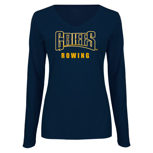  Womens Navy Long Sleeve V Neck Tee  - Griffs - Rowing