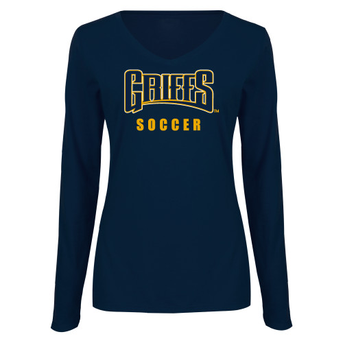 Womens Navy Long Sleeve V Neck Tee  - Griffs - Soccer