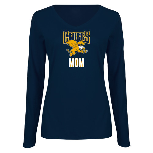  Womens Navy Long Sleeve V Neck Tee  - Canisius Griffs - Mom