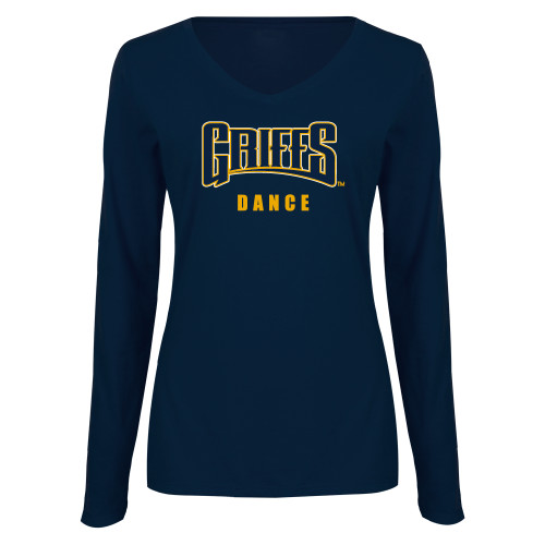  Womens Navy Long Sleeve V Neck Tee  - Griffs - Dance