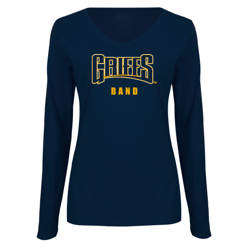  Womens Navy Long Sleeve V Neck Tee  - Griffs - Band