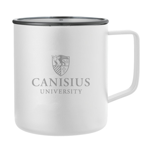  Rover Camp Vacuum Insulated White Mug 14oz - Canisius Institutional Mark Vertical Engraved