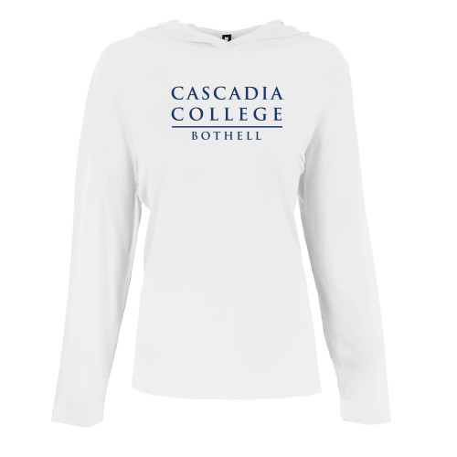  Womens White Long Sleeve Hooded Tee - Cascadia College Bothell