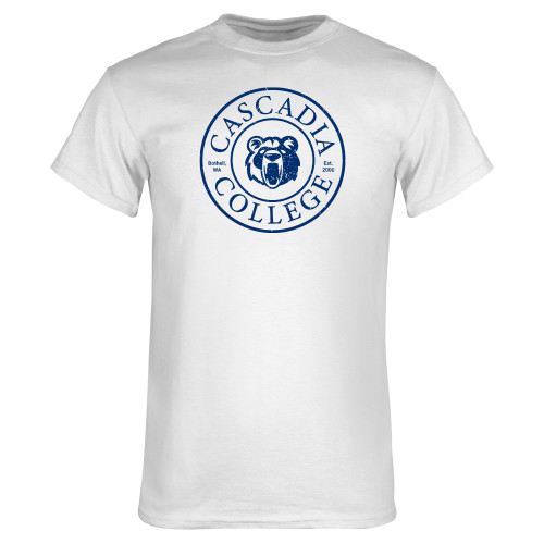  White T Shirt - Cascadia College Seal Distressed
