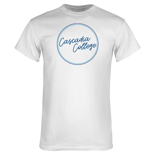  White T Shirt - Cascadia College Script Circle Design