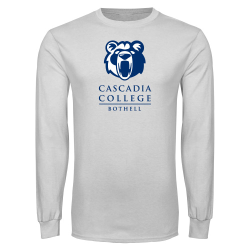  White Long Sleeve T Shirt - Kodiak Cascadia College Bothell Stacked