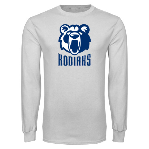  White Long Sleeve T Shirt - Kodiaks with Mascot