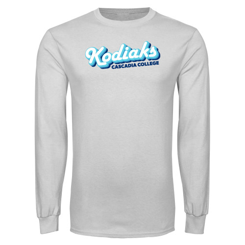  White Long Sleeve T Shirt - Kodiaks Tricolor Cascadia College