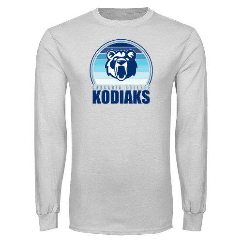  White Long Sleeve T Shirt - Cascadia College Kodiaks Blue Shade Design