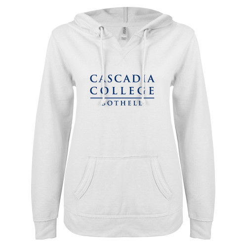 Cascadia ENZA Womens White V Notch Raw Edge Fleece Hoodie