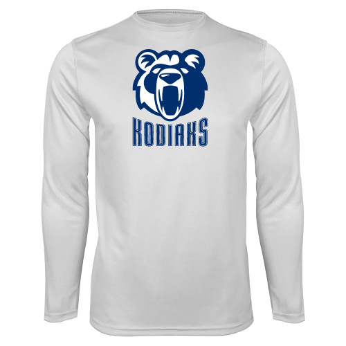  White Performance Long Sleeve Shirt - Kodiaks with Mascot