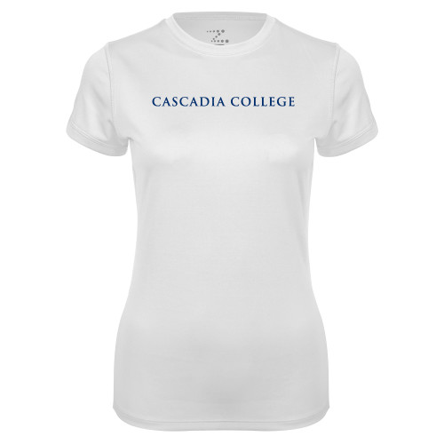  Womens White Performance Tee - Cascadia College Bothell  Flat