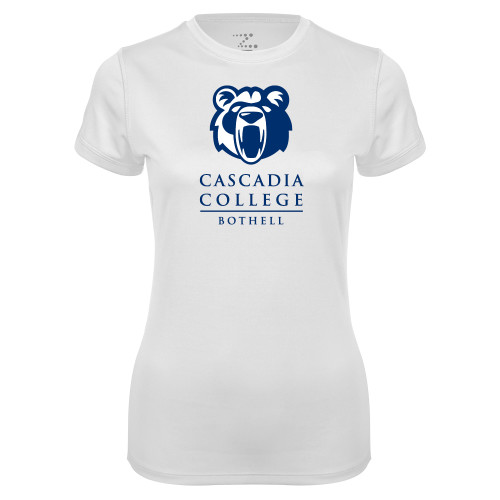  Womens White Performance Tee - Kodiak Cascadia College Bothell Stacked