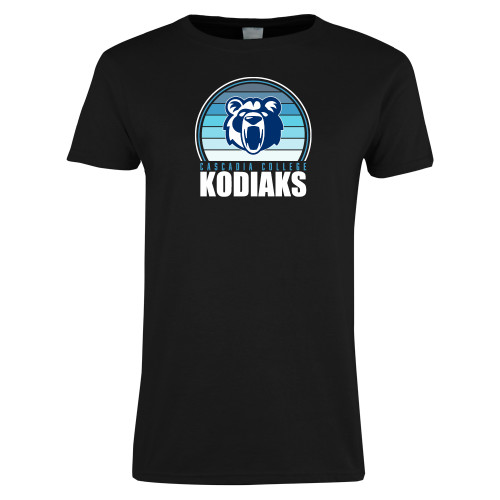  Womens Black Short Sleeve Tee - Cascadia College Kodiaks Blue Shade Design