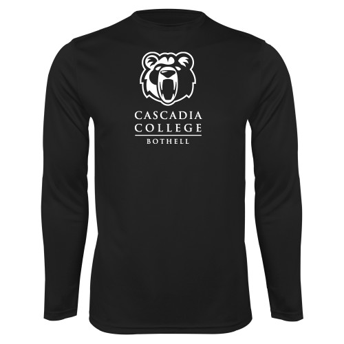  Black Performance Long Sleeve Shirt - Kodiak Cascadia College Bothell Stacked