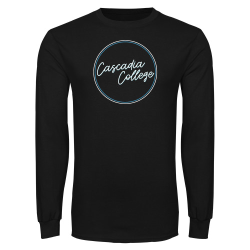  Black Long Sleeve T Shirt - Cascadia College Script Circle Design