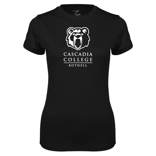  Womens Black Performance Tee - Kodiak Cascadia College Bothell Stacked