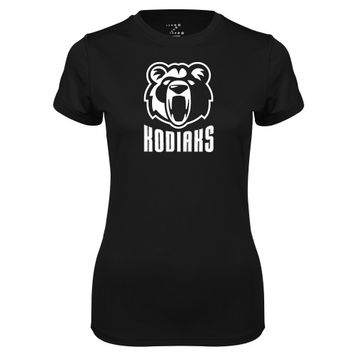  Womens Black Performance Tee - Kodiaks with Mascot