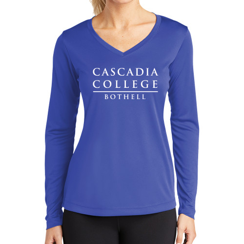  Womens Royal Performance Long Sleeve V Neck Shirt - Cascadia College Bothell
