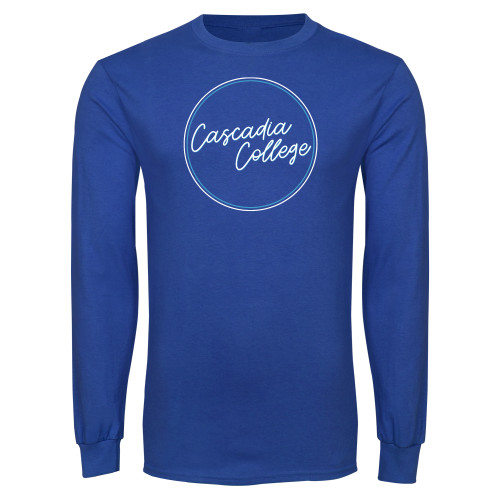  Royal Long Sleeve T Shirt - Cascadia College Script Circle Design