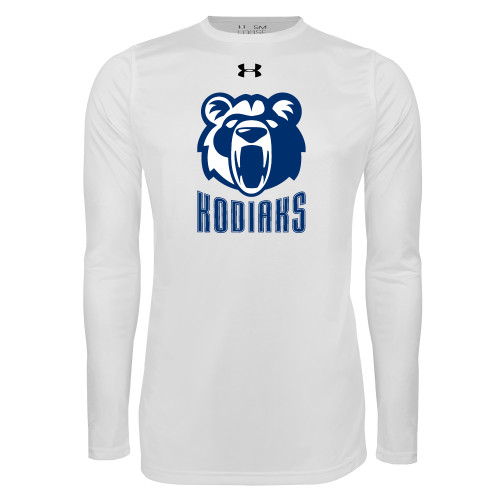  Under Armour White Long Sleeve Tech Tee - Kodiaks with Mascot