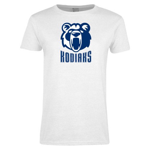  Womens White Short Sleeve Tee - Kodiaks with Mascot