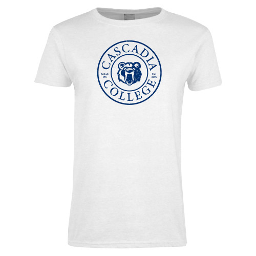  Womens White Short Sleeve Tee - Cascadia College Seal Distressed