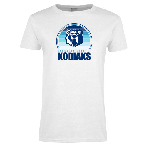  Womens White Short Sleeve Tee - Cascadia College Kodiaks Blue Shade Design