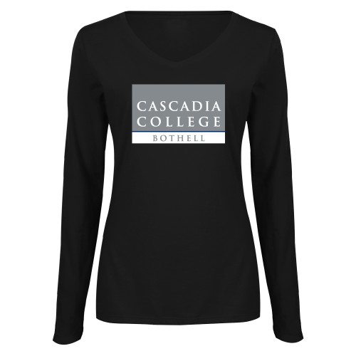  Womens Black Long Sleeve V Neck Tee  - Cascadia College Bothell  Square