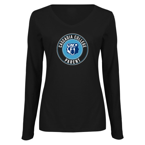  Womens Black Long Sleeve V Neck Tee  - Cascadia College Parent